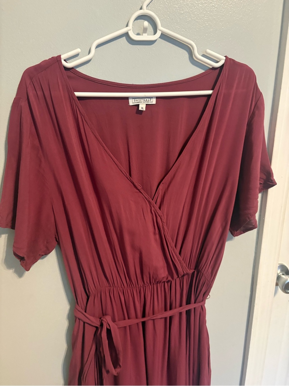 Wine Red Wrap-Style Midi Dress